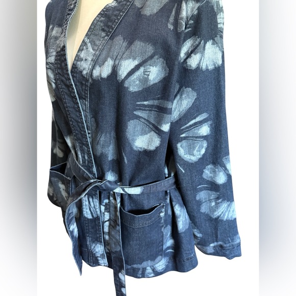 LOGO by Lori Goldstein Women's Shibori Print Denim Wrap Jacket 18 W - Picture 7 of 16